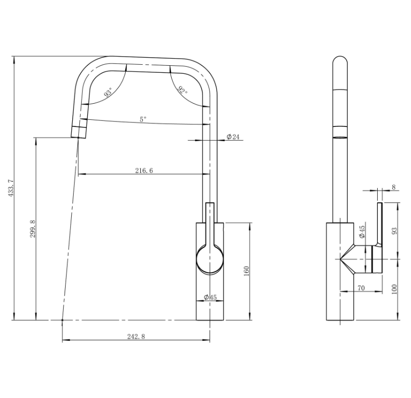 1 Caressi Keukenkraan CA1106CO ECO Eenhendel Keukenmengkraan Copper