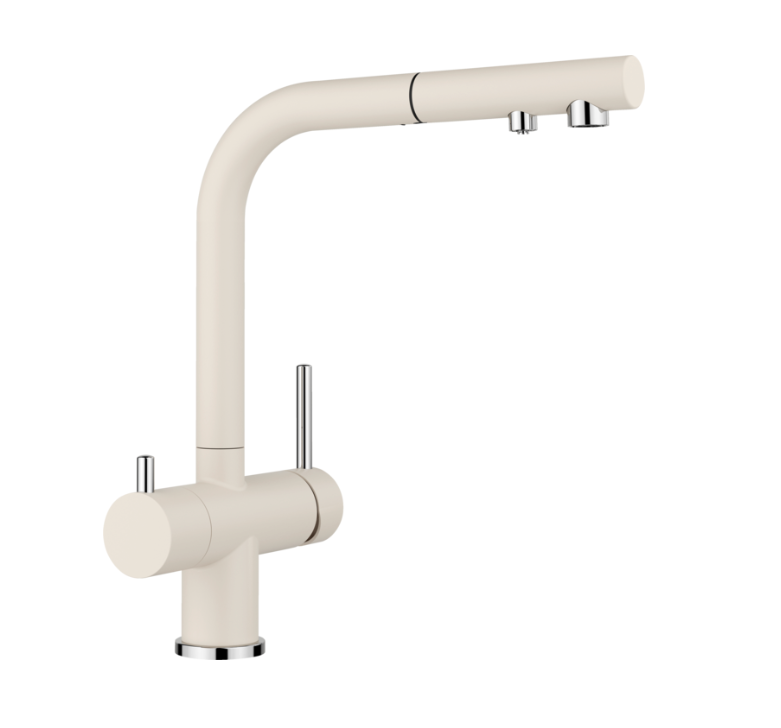 1 Blanco Fontas-S II 526947 Eenhendel Keukenmengkraan Silgranit Zacht Wit Met Uittrekbare Handdouche Zonder Filtersysteem Inbegrepen