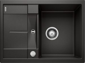 Blanco Metra 45 S Compact 525913 Enkele Keukenspoelbak Silgranit Zwart Inclusief Draaiknopbediening Omkeerbaar Opbouw
