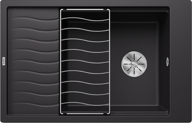 1 Blanco Elon XL 6 S 525883 Enkele Keukenspoelbak Silgranit Zwart Inclusief Rooster Omkeerbaar Opbouw