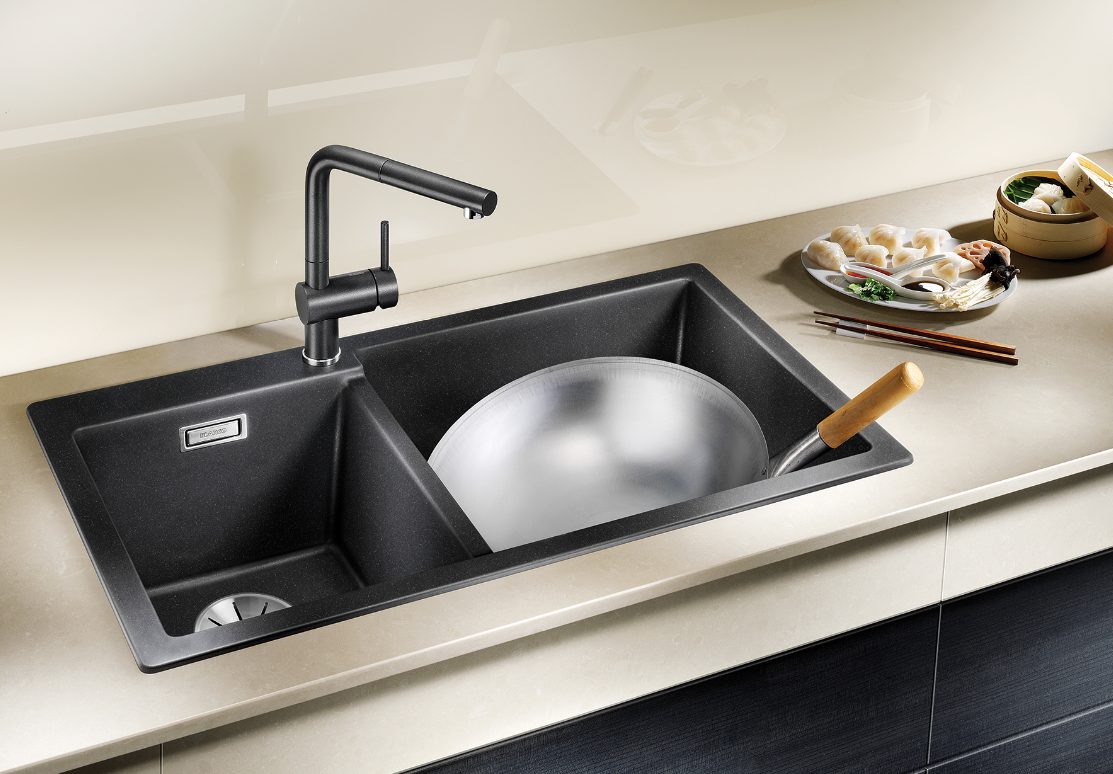 1-73-6.jpg Blanco Pleon 9 527142 Anderhalve Keukenspoelbak Rechts Silgranit Zacht Wit Onderbouw Of Opbouw