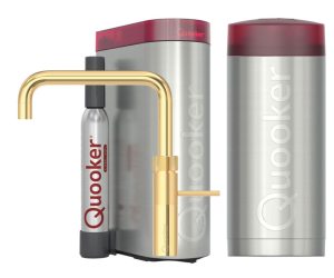 Quooker Fusion Square Gold Met Combi+ Boiler En Cube Boiler 5 in 1 Kokend Water Keukenkraan Ook Gekoeld Gefilterd En Bruisend Water 22+FSGLD