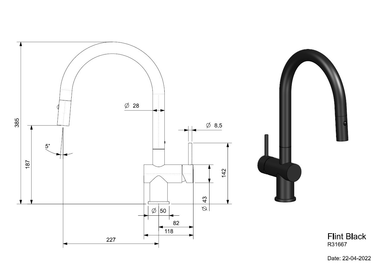 2-171.jpg Reginox Flint Black R37416 Eenhendel Keukenmengkraan Zwart Met Uittrekbare Handdouche