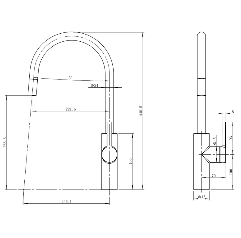 4 Caressi Keukenkraan CA1114IU ECO Volledig RVS Eenhendel Keukenmengkraan Met Uittrekbare Handdouche