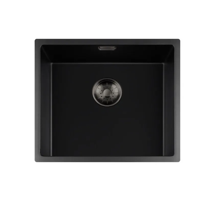 Lorreine 45BQ-FU-Gunmetal Luxe Enkele Keukenspoelbak Graniet Zwart Met Korfplug Gun Metal 45 x 40 Vlakbouw Of Onderbouw