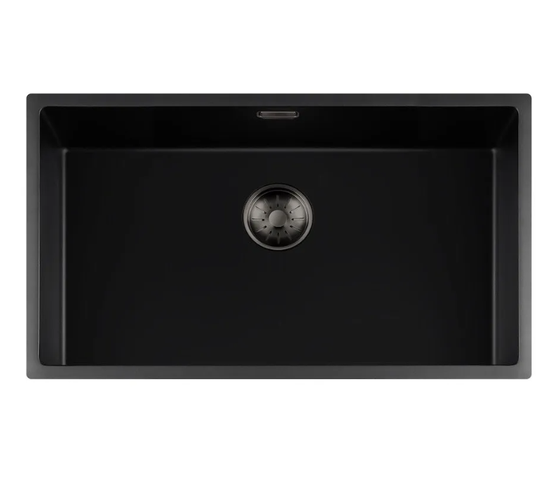 Lorreine 74BQ-FU-Gunmetal Luxe Enkele Keukenspoelbak Graniet Zwart Met Korfplug Gun Metal 74 x 40 Vlakbouw Of Onderbouw