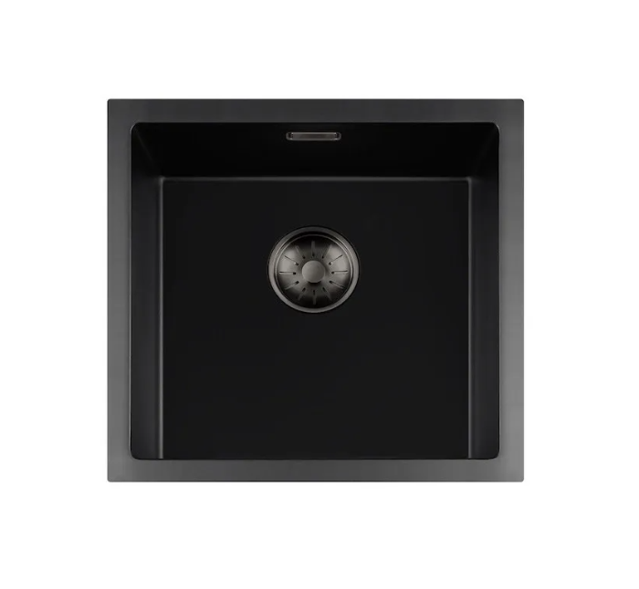 Lorreine 40BQ-T-Gunmetal Luxe Enkele Keukenspoelbak Graniet Zwart Met Korfplug Gun Metal 40 x 40 Opbouw