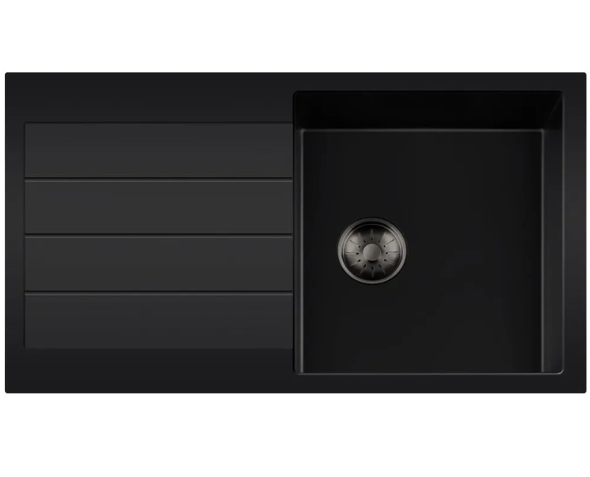 Lorreine 45BQ44DB-T-Gunmetal Luxe Enkele Keukenspoelbak Graniet Zwart Met Korfplug Gun Metal 96 x 50 Opbouw