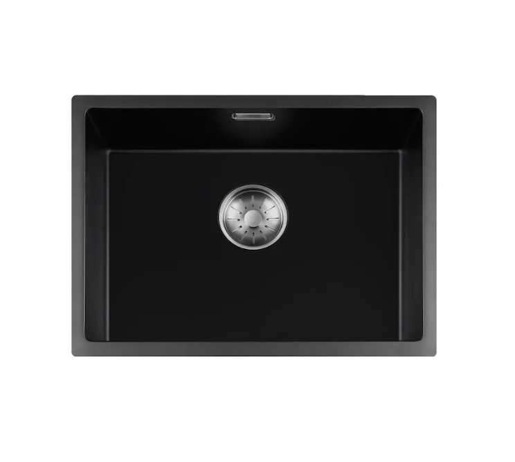 Lorreine 50BQ37-FU-Inox Luxe Enkele Keukenspoelbak Graniet Zwart Met Korfplug RVS 50 x 37 Vlakbouw Of Onderbouw