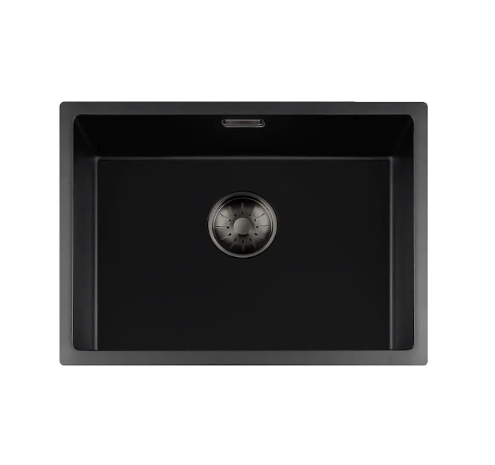 Lorreine 50BQ37-FU-Gunmetal Luxe Enkele Keukenspoelbak Graniet Zwart Met Korfplug Gun Metal 50 x 37 Vlakbouw Of Onderbouw