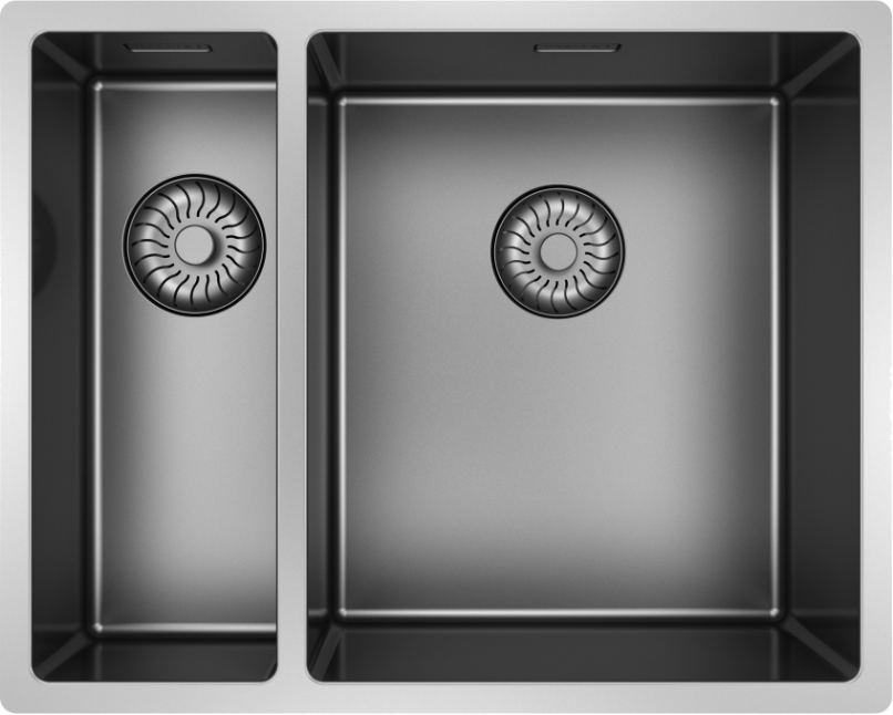 Caressi 15 x 40 + 34 x 40 CAPP1534R10GM Anderhalve Keukenspoelbak Rechts Gun Metal Onderbouw - Vlakbouw - Opbouw