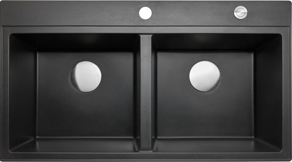 Reginox Paris 20 Black Silvery R36969 Luxe Dubbele Keukenspoelbak Graniet 90 x 50 Omkeerbaar Opbouw