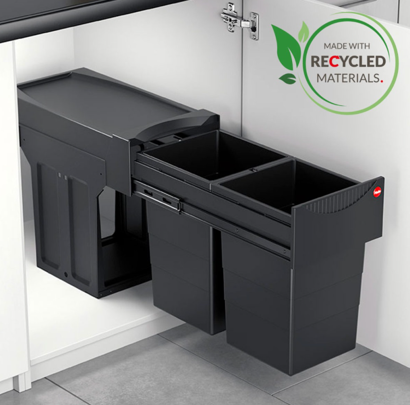 Hailo Afvalemmer Tandem - 30 Liter Black Edition 366685 Zwart Voor Draaideurkasten