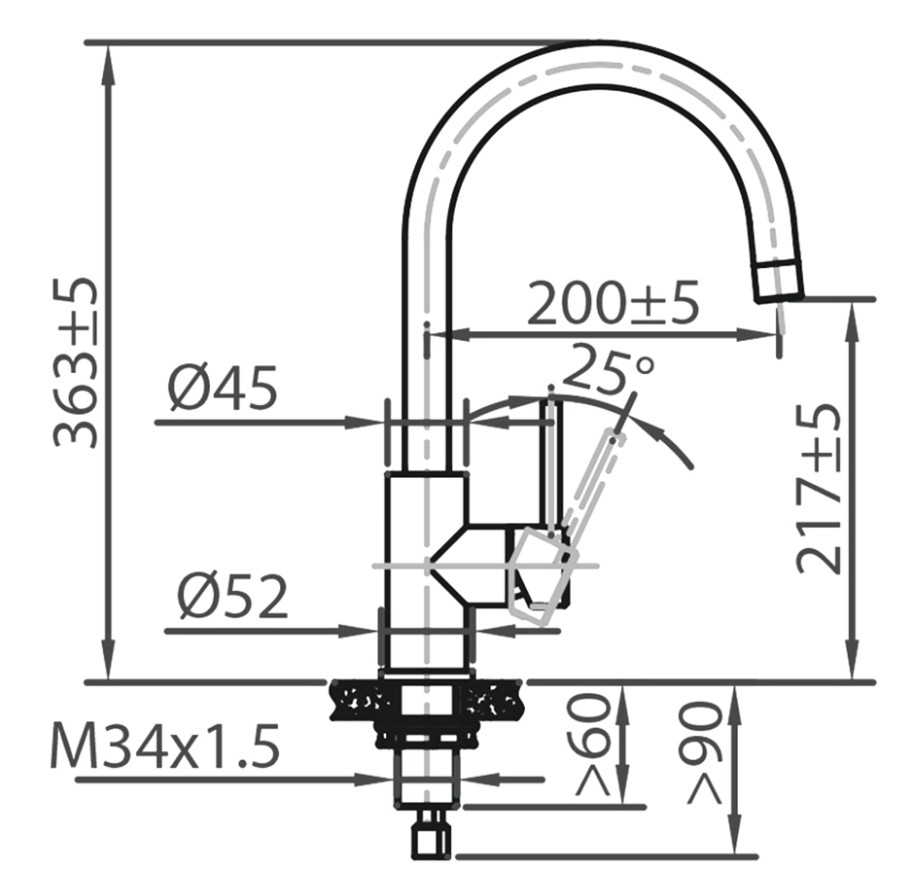 1 Caressi Keukenkraan CABL002BK ECO Eenhendel Mengkraan Zwart