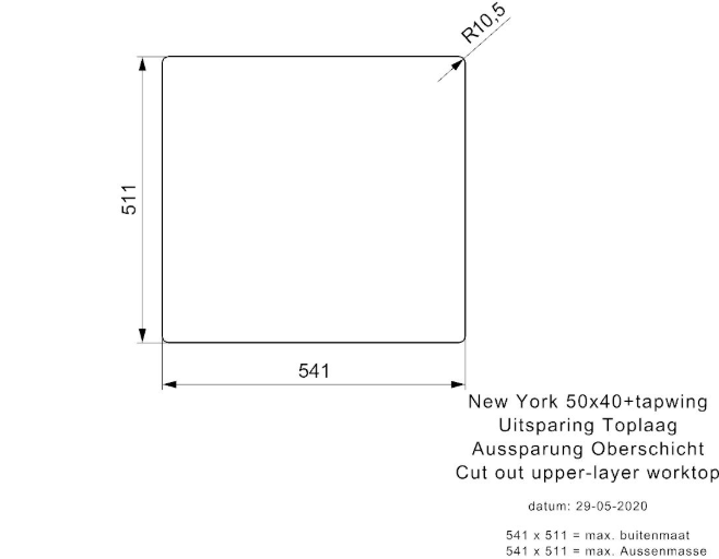 3 Reginox New York R41338 Tapwing (L) Goud II Luxe Enkele Keukenspoelbak Met Kraangat Gold 50 x 40 Onderbouw – Vlakbouw – Opbouw