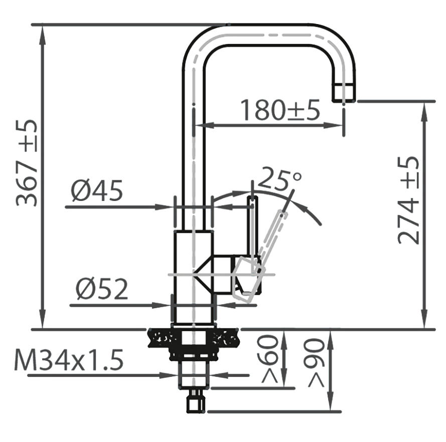 3 Caressi Keukenkraan CABL001BK ECO Eenhendel Mengkraan Zwart