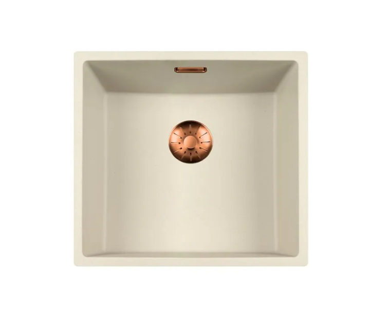 Lorreine 40CQSP-FU-Copper Luxe Enkele Keukenspoelbak Graniet Coffee Cream Met Korfplug Copper 40 x 40 Vlakbouw Of Onderbouw