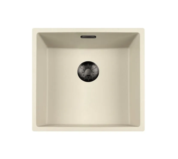 Lorreine 40CQSP-FU-Gunmetal Luxe Enkele Keukenspoelbak Graniet Coffee Cream Met Korfplug Gun Metal 40 x 40 Vlakbouw Of Onderbouw