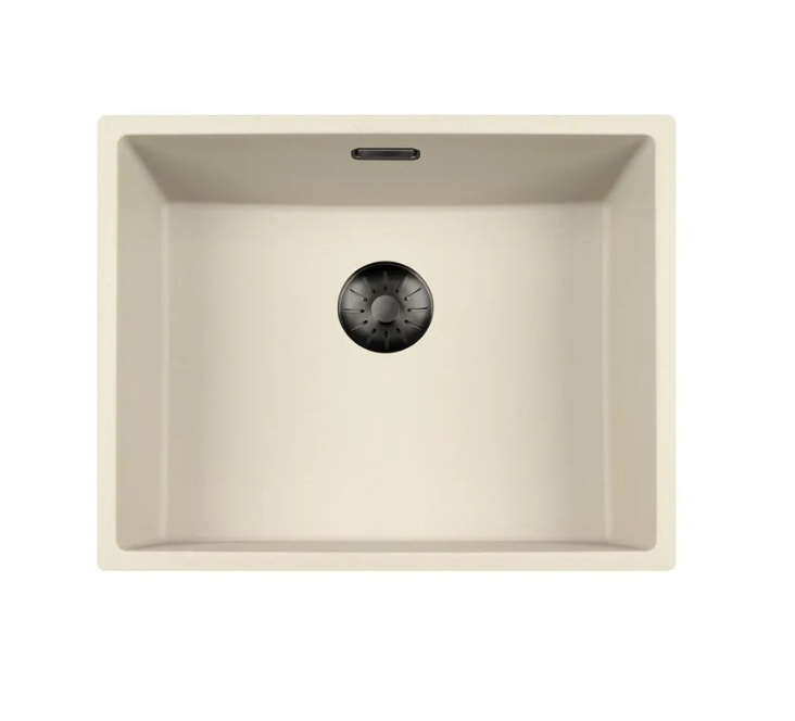 Lorreine 50CQSP-FU-Gunmetal Luxe Enkele Keukenspoelbak Graniet Coffee Cream Met Korfplug Gun Metal 50 x 40 Vlakbouw Of Onderbouw