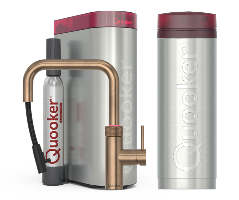 Quooker Flex Square Messing Patina Met Pro3 Boiler En Cube Boiler 5 in 1 Kokend Water Keukenkraan Ook Gekoeld Gefilterd En Bruisend Water 3XSPTN Cube