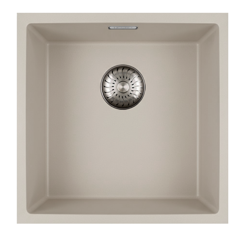 Caressi Bisque CAGRPP40BI-FL Enkele Keukenspoelbak 40 x 40 Graniet Coffee Cream Met RVS Korfplug Vlakbouw